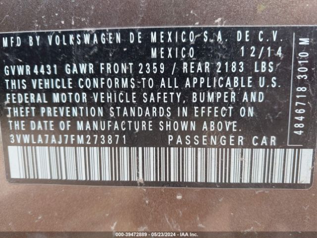 3VWLA7AJ7FM273871 Volkswagen Jetta 2.0l Tdi Se