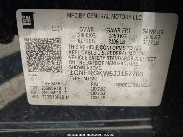 Chevrolet Traverse 1lt 2018 1GNERGKW6JJ157766 Image 9