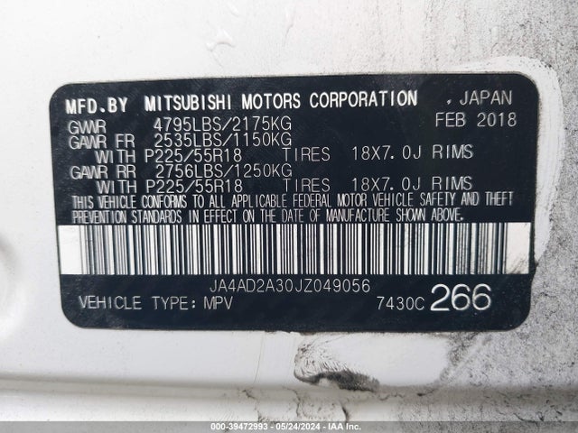 2018 MITSUBISHI OUTLANDER JA4AD2A30JZ049056 Photo 8