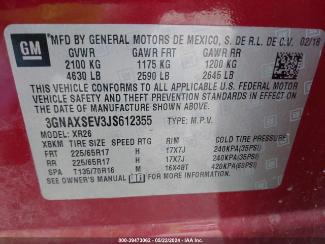 Chevrolet EQUINOX LT 2018 3GNAXSEV3JS612355 Image 9