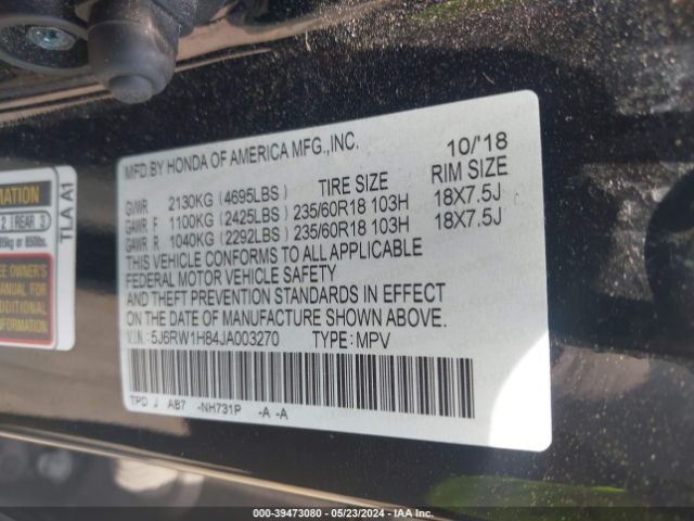 5J6RW1H84JA003270 Honda Cr-v Ex-l/ex-l Navi