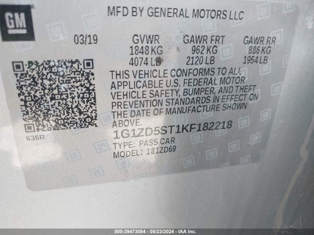 Chevrolet MALIBU LT 2019 1G1ZD5ST1KF182218 Image 9