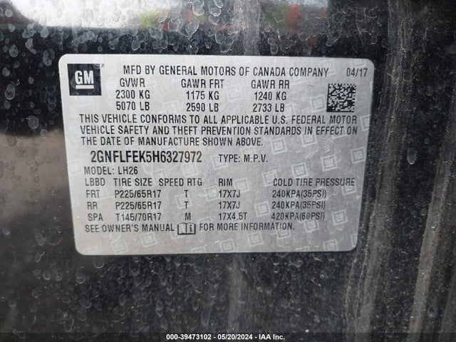 Chevrolet EQUINOX LT 2017 2GNFLFEK5H6327972 Image 9