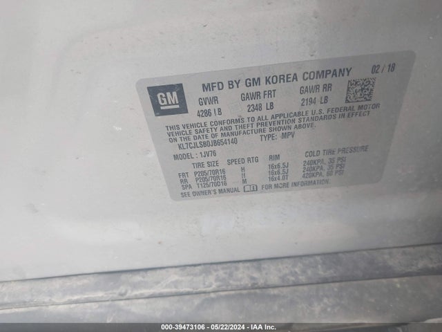 Chevrolet Trax Lt 2018 KL7CJLSB0JB654140 Image 9