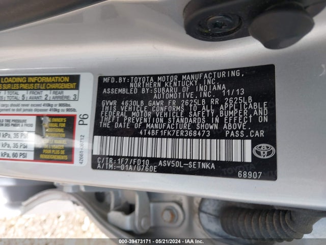 Toyota CAMRY LE 2014 4T4BF1FK7ER368473 Image 9