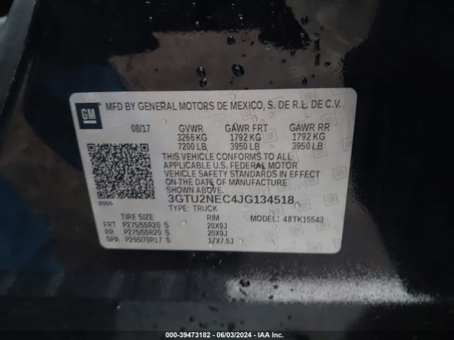 3GTU2NEC4JG134518 GMC Sierra 1500 Slt
