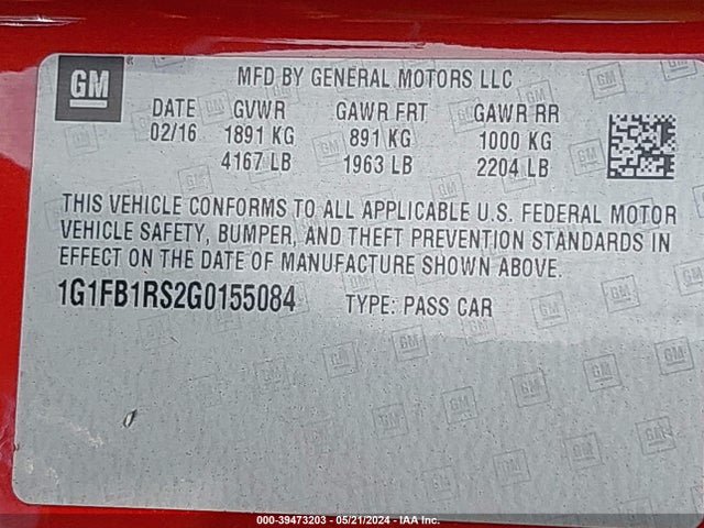 Chevrolet Camaro 1lt 2016 1G1FB1RS2G0155084 Image 9