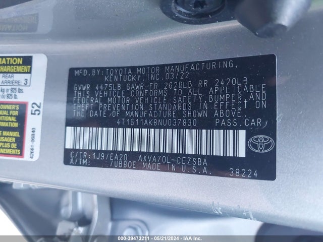 Toyota CAMRY SE 2022 4T1G11AK8NU037830 Image 9