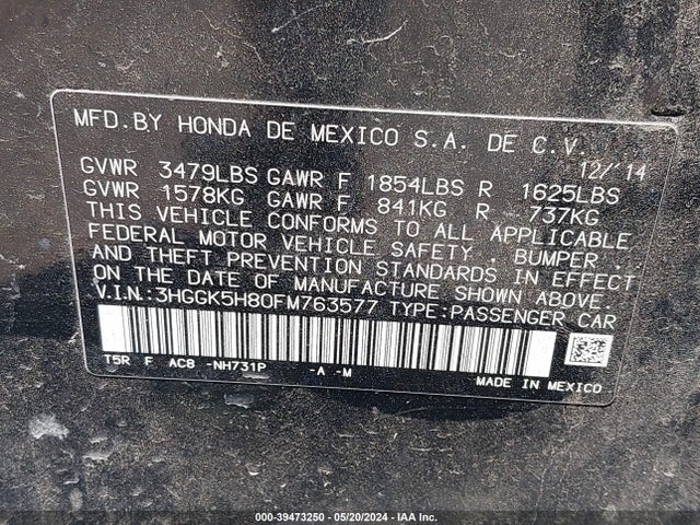 Honda Fit Ex/ex-l 2015 3HGGK5H80FM763577 Image 9