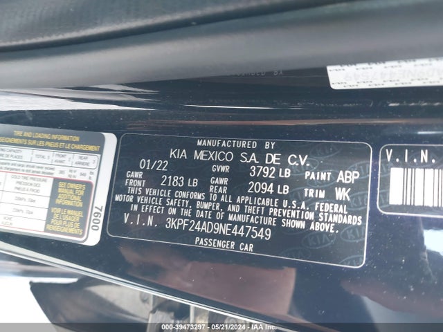 KIA FORTE FE 2022 3KPF24AD9NE447549 Image 9