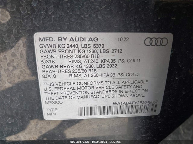 WA1ABAFY2P2048867 Audi Q5 Premium 40 Tfsi Quattro S Tronic