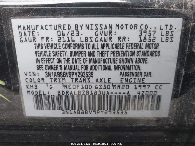 Nissan Sentra S Xtronic Cvt 2023 3N1AB8BV9PY293535 Image 9