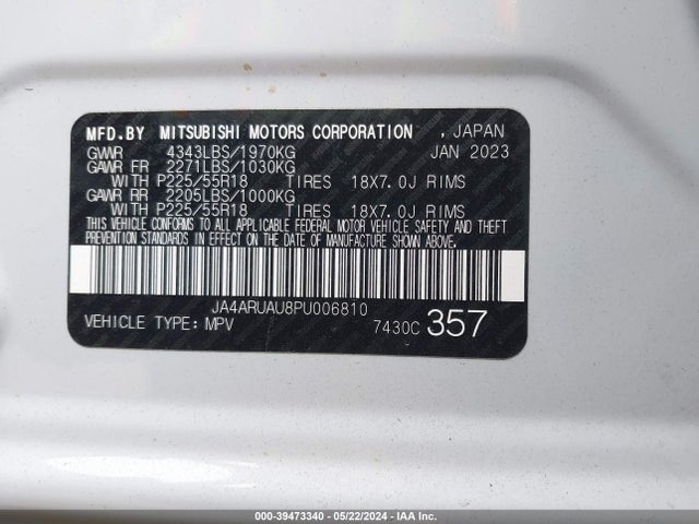 JA4ARUAU8PU006810 Mitsubishi Outlander Sport 2.0 Es Awc/2.0 Le Awc/2.0 Ralliart Awc/2.0 S Awc/2.0 Se Awc