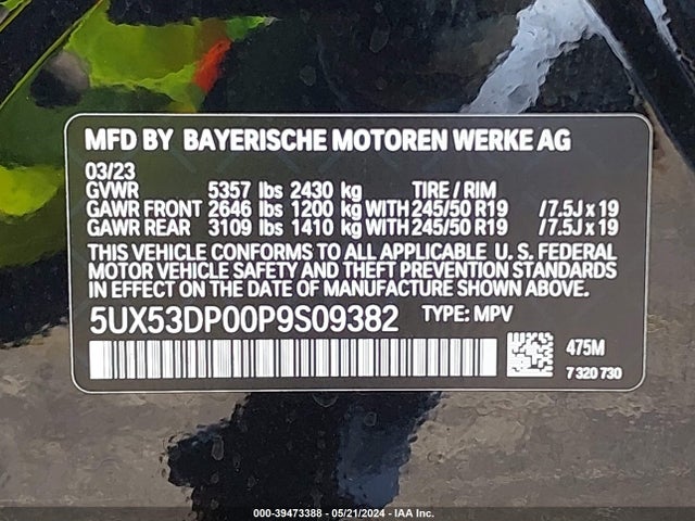 BMW X3 Xdrive30i 2023 5UX53DP00P9S09382 Image 9