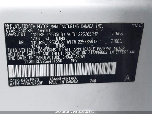 Toyota RAV4 LE 2016 2T3BFREV2GW414550 Image 9