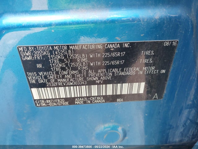 Toyota RAV4 LE 2016 2T3ZFREV3GW303343 Image 9