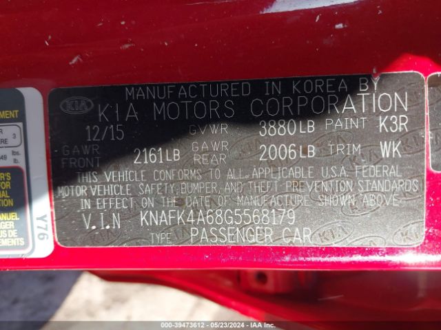 KNAFK4A68G5568179 KIA FORTE LX
