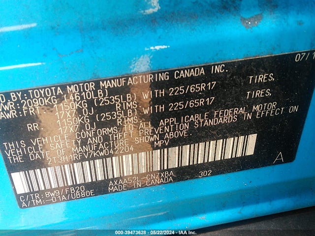 Toyota RAV4 LE 2019 2T3H1RFV7KW042204 Image 9