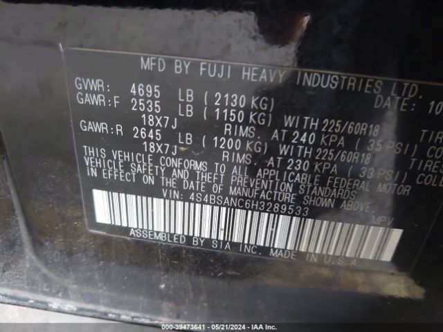 4S4BSANC6H3289533 Subaru Outback 2.5i Limited