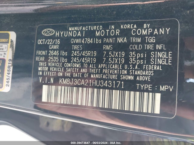 Hyundai Tucson Sport 2017 KM8J3CA21HU343171 Image 9