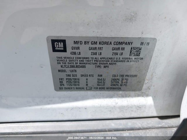 Chevrolet Trax Fwd Lt 2020 KL7CJLSB6LB034685 Image 9