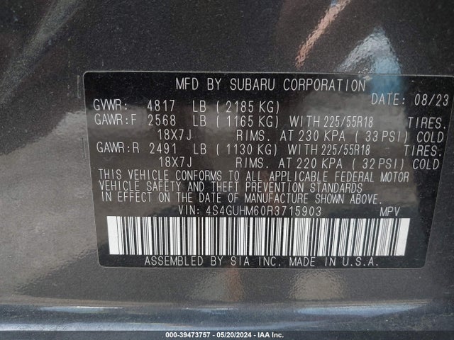 Subaru Crosstrek Limited 2024 4S4GUHM60R3715903 Image 9