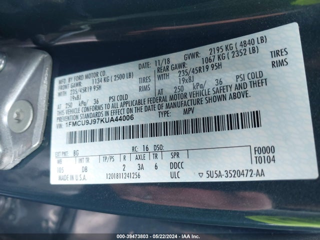 Ford Escape Titanium 2019 1FMCU9J97KUA44006 Image 9