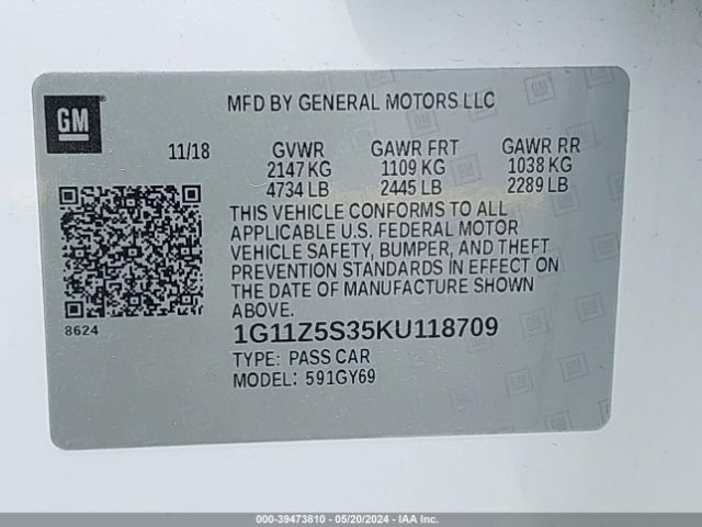 1G11Z5S35KU118709 Chevrolet IMPALA LT