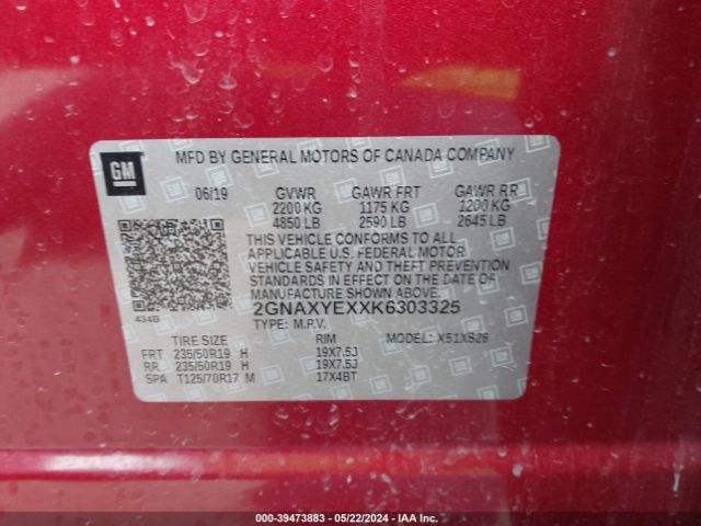 2GNAXYEXXK6303325 Chevrolet Equinox Premier
