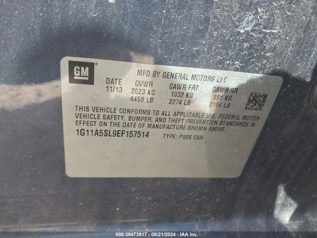 Chevrolet Malibu 1fl 2014 1G11A5SL9EF157514 Image 9