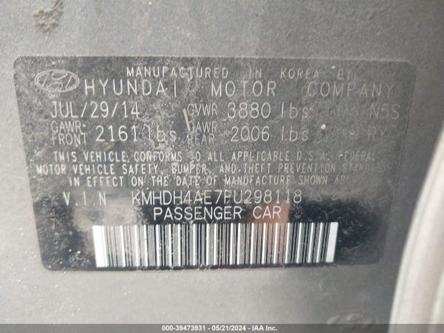 Hyundai ELANTRA SE 2015 KMHDH4AE7FU298118 Image 9