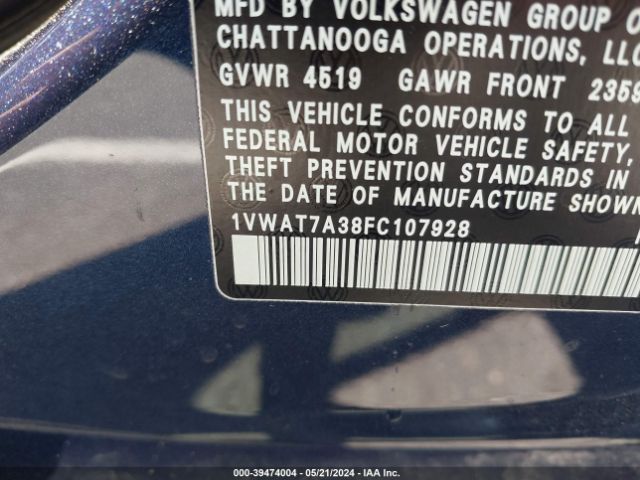 1VWAT7A38FC107928 Volkswagen Passat 1.8t Limited Edition
