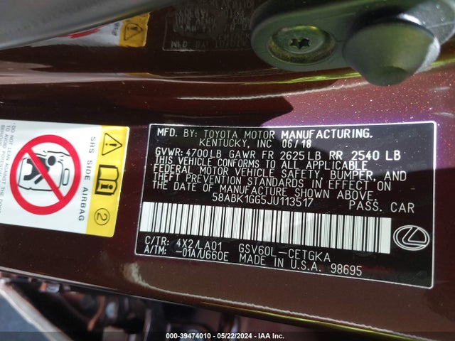 Lexus ES 350 2018 58ABK1GG5JU113517 Image 9