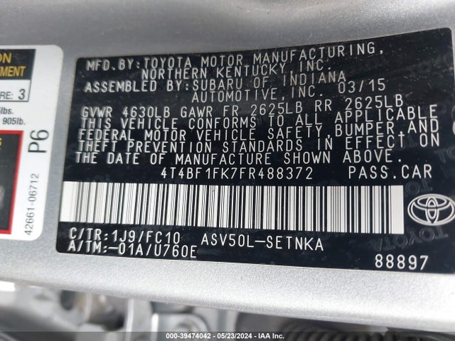 Toyota CAMRY LE 2015 4T4BF1FK7FR488372 Image 9