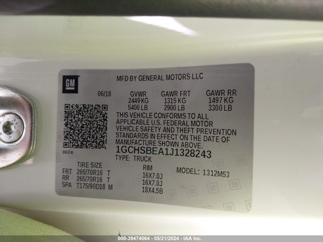 Chevrolet Colorado Wt 2018 1GCHSBEA1J1328243 Image 9