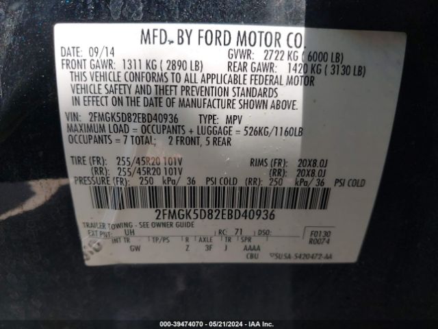 2FMGK5D82EBD40936 Ford Flex Limited