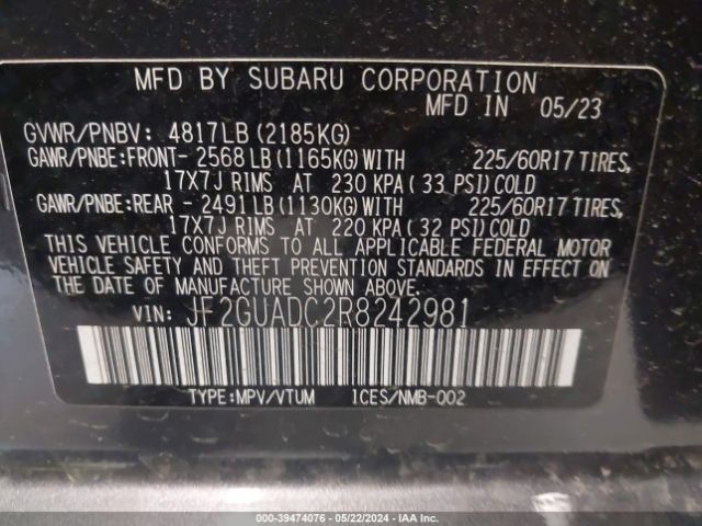 JF2GUADC2R8242981 Subaru Crosstrek Premium
