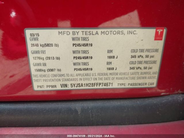 5YJSA1H28FFP74671 Tesla Model S 70d/85d/p85d