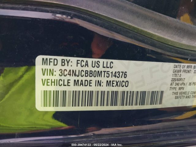 3C4NJCBB0MT514376 Jeep Compass Latitude Fwd