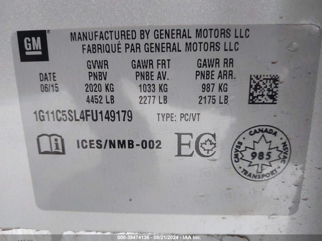 Chevrolet MALIBU 1LT 2015 1G11C5SL4FU149179 Image 9