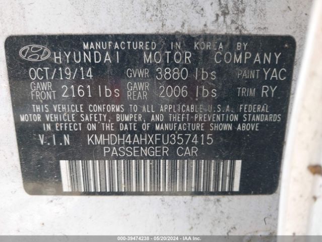 KMHDH4AHXFU357415 Hyundai Elantra Sport