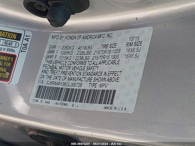 Honda CR-V LX 2016 5J6RM4H38GL006729 Image 9