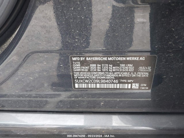 BMW X7 Xdrive40i 2020 5UXCW2C09L9B40746 Image 9