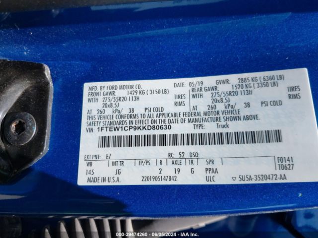 1FTEW1CP9KKD80630 Ford F-150 Xl