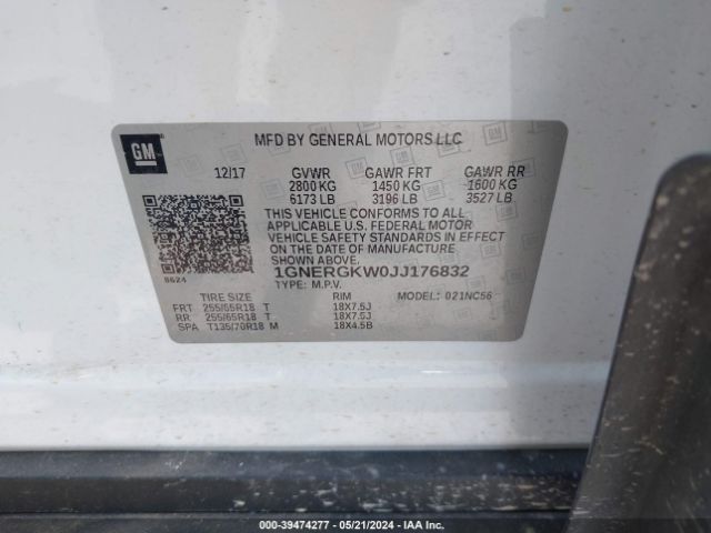 1GNERGKW0JJ176832 Chevrolet Traverse 1lt