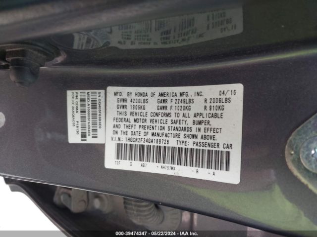 1HGCR2F34GA189726 Honda ACCORD LX