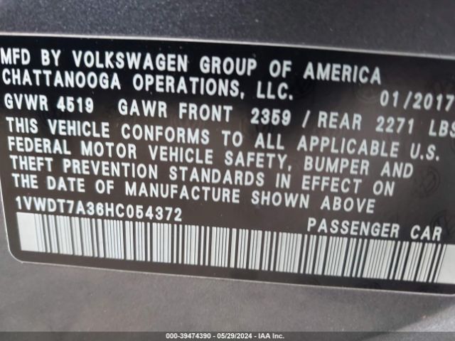 1VWDT7A36HC054372 Volkswagen Passat 1.8t R-line