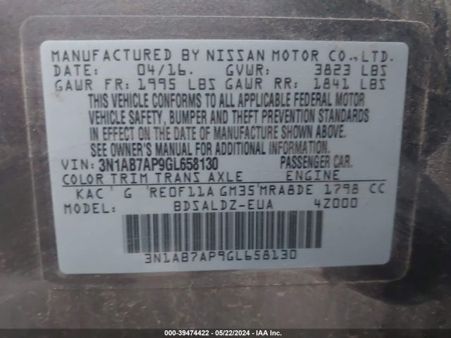 Nissan SENTRA SV 2016 3N1AB7AP9GL658130 Image 9