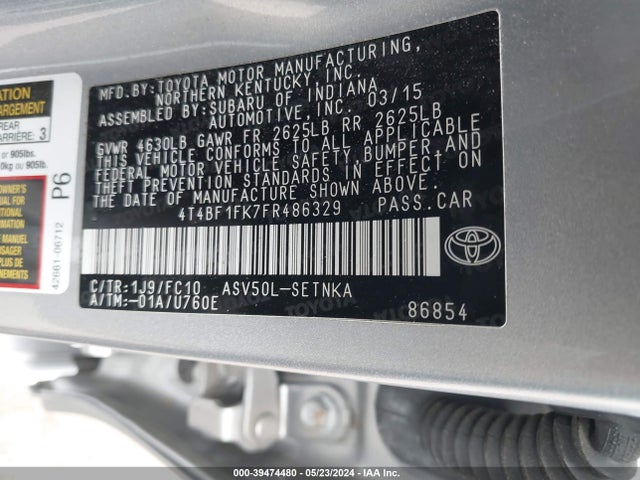 Toyota CAMRY LE 2015 4T4BF1FK7FR486329 Image 9