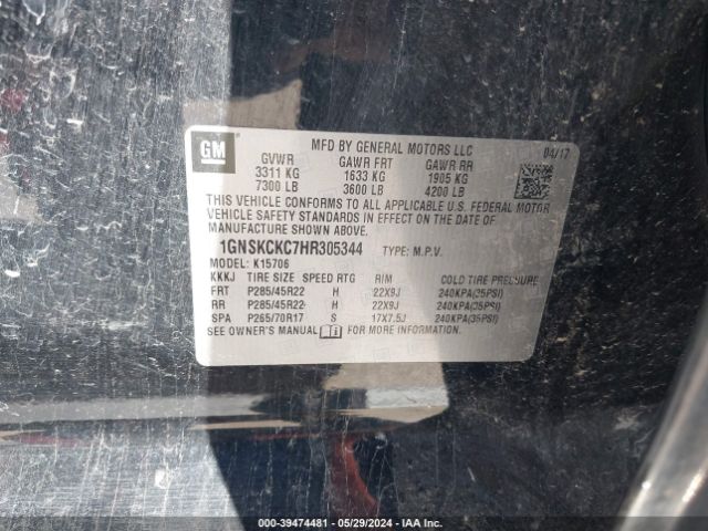 1GNSKCKC7HR305344 Chevrolet Tahoe Premier